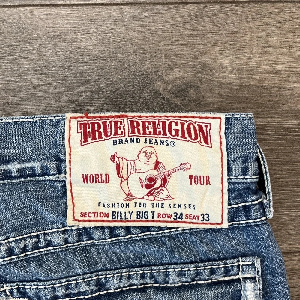 True Religion Jeans Billy Big T Mens 34x30 Blue Denim Distressed Style